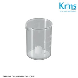 beaker, low form, with double capacity scale