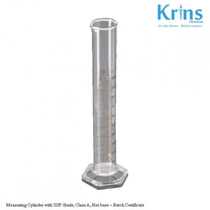 measuring cylinder with usp grade, class a, hex base–batch certificate